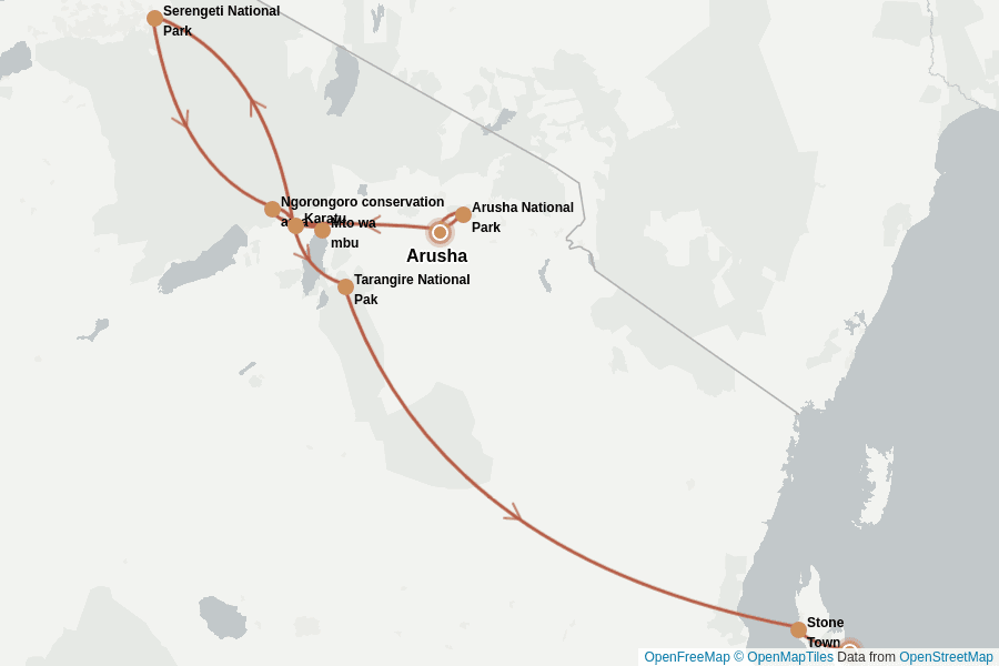 Itinerary Map image for Tansania Rundreise mit Sansibar Kleingruppe