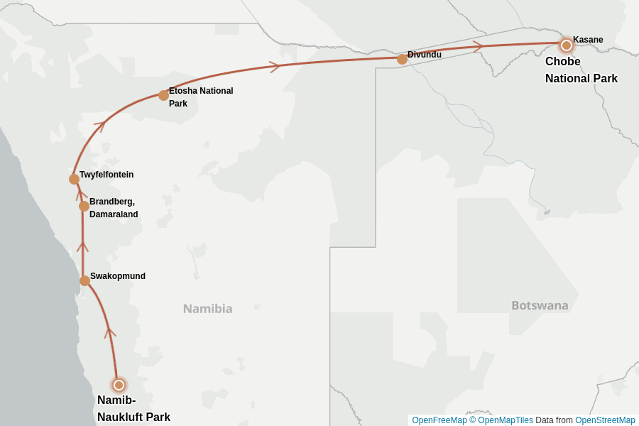 Itinerary Map image for Namibia & Botswana: Selbstfahrer bis Victoriafälle