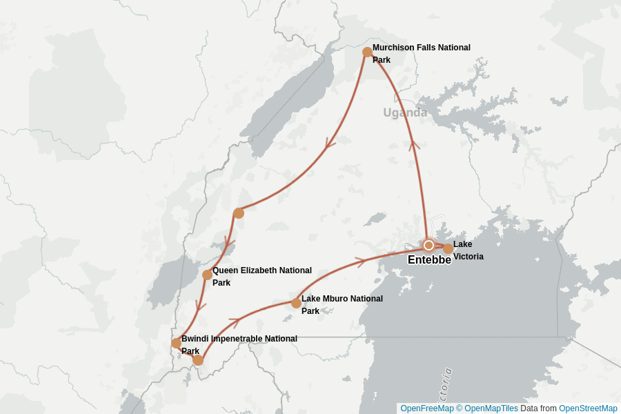 Itinerary Map image for Uganda pur: Safari, Seen & Gorillas