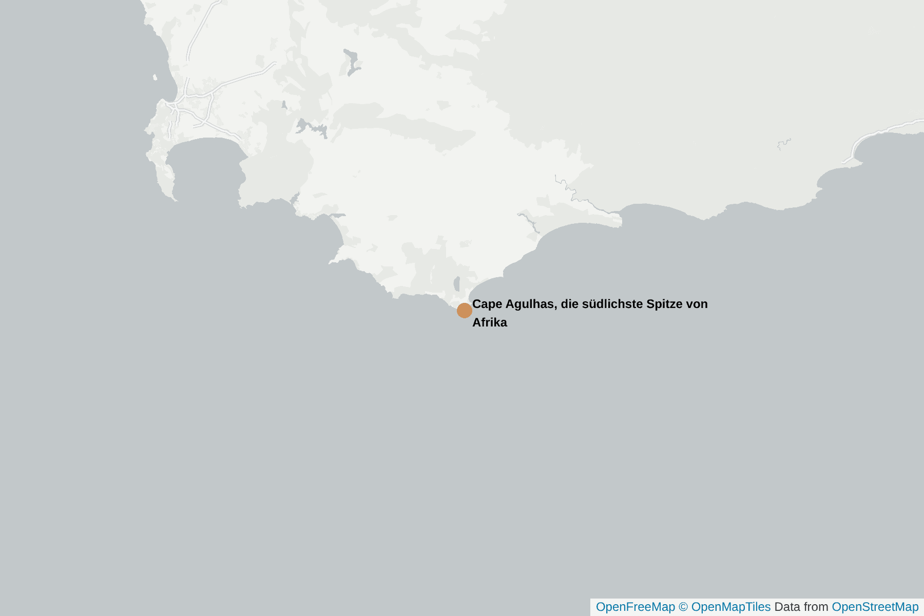 Karte von Cape Agulhas, die südlichste Spitze von Afrika
